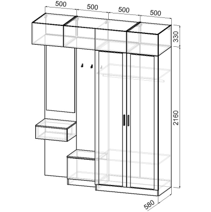 Набор мебели для прихожей "Марсель-258" МР 01-258 В2490 Ш2000 Г580 (ЛД..